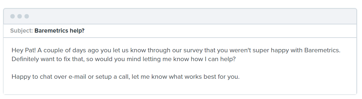 Baremetrics´ automated response for following up with detractors