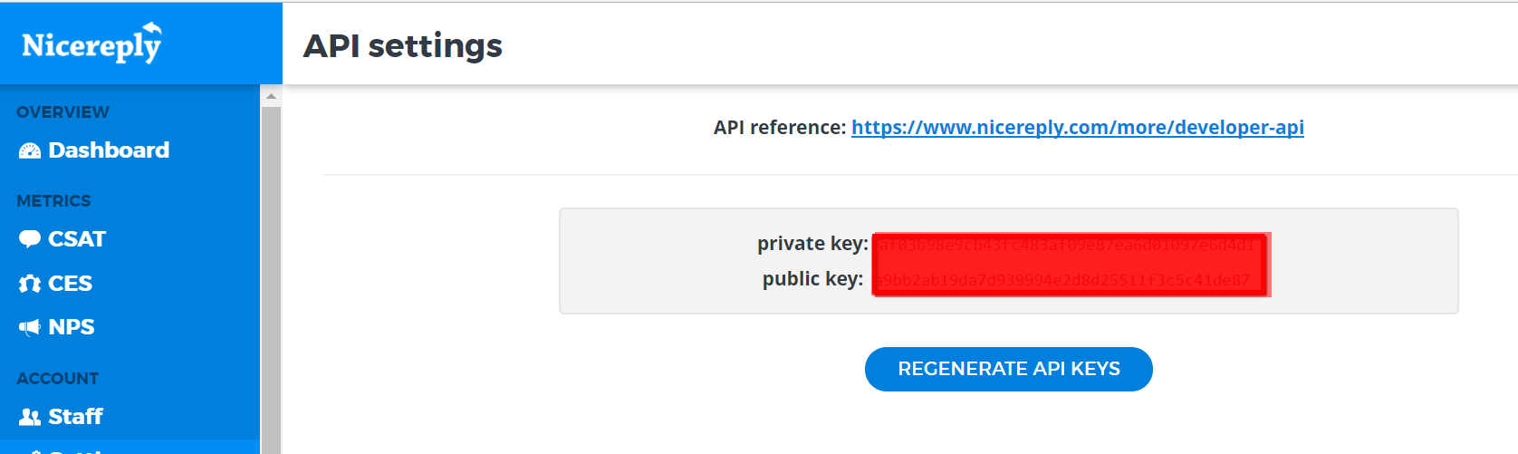 Nicereply API settings