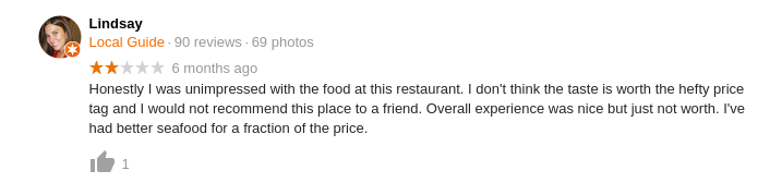 Le Bernardin/Google negative review